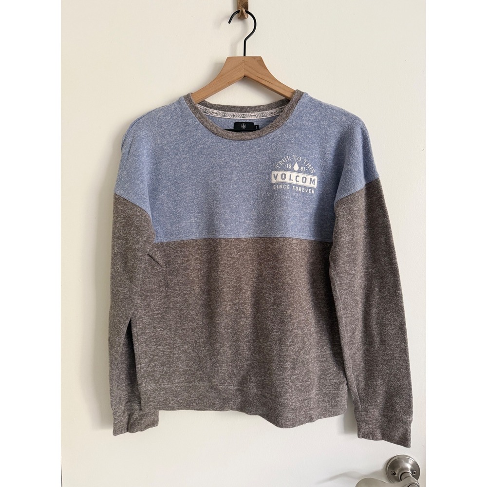 Volcom Sweatshirt Blue Brown Heathered Pullover Small Beach Skater Streetwear